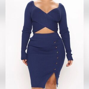 Navy blue skirt sweater set